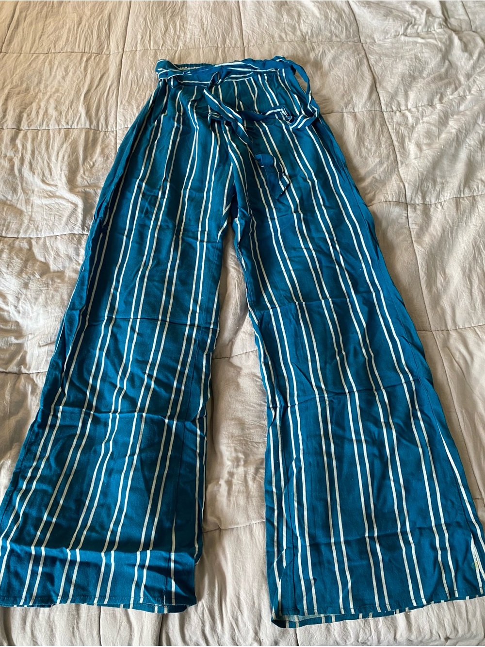 Charlotte Russe Teal and White Striped Wide Leg Pants